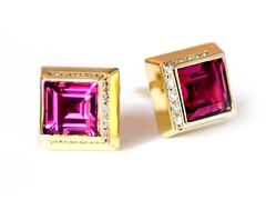 Ohrstecker Gold 585, pink Turmalin Carree, Brillanten